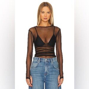 NWT Intimately Free People Sheer Black Mesh Long Sleeve Top